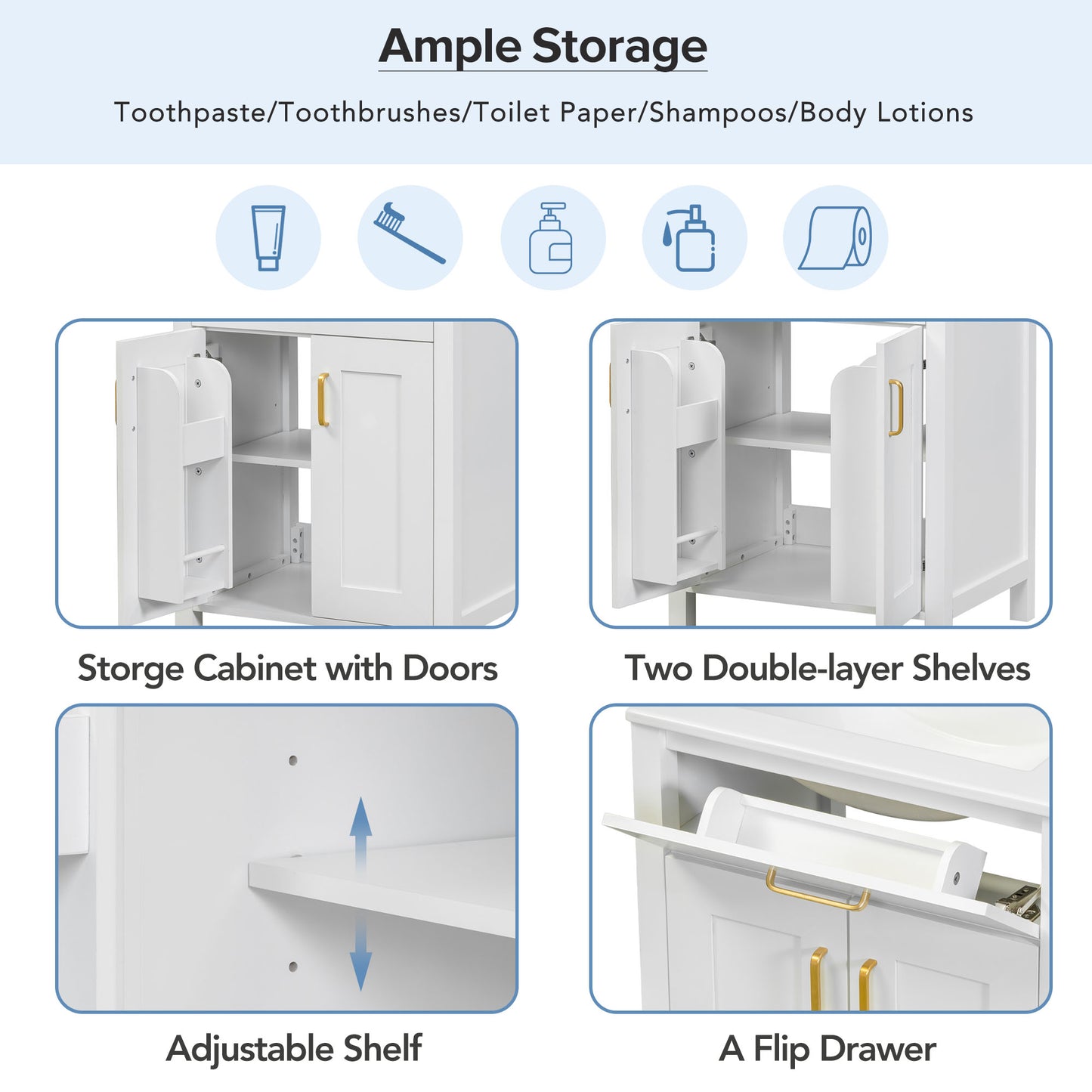 Modern 48-Inch Bathroom Vanity with Ceramic Sink, Soft-Close Doors, Flip Drawer, Double-Layer Door Shelves, Elegant Storage Solution