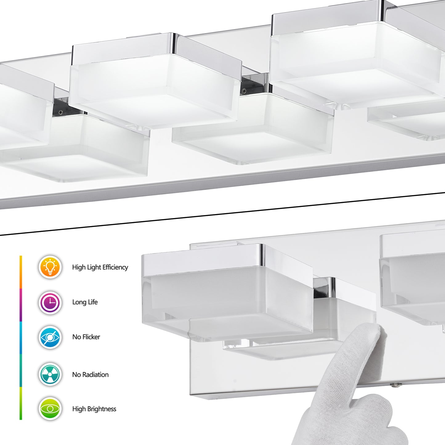 Modern Chrome LED Vanity Light, 3-Lights Wall Sconce for Bathroom and Mirror, Sleek Minimalist Design, Energy-Efficient, Easy to Install