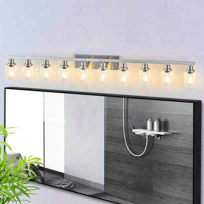 10 Light Bathroom Light Fixtures, Bathroom Vanity Light with Clear Glass, Brushed Nickel Bathroom Lighting Fixtures over Mirror, Large Vanity Lights for Bathroom, Vanity Lights for Mirror, Wall Sconce