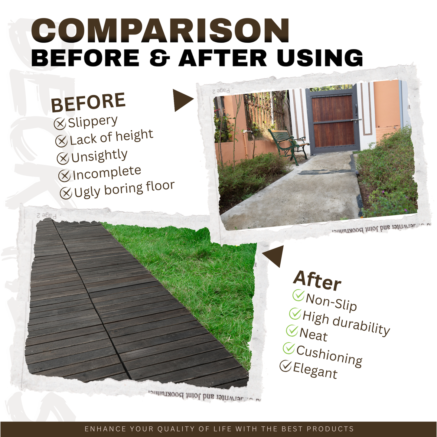 10 PCS Interlocking Deck Tiles Striped Pattern, 12" x 12" Dark Brown Square Acacia Hardwood Outdoor Flooring for Patio, Bancony, Pool Side