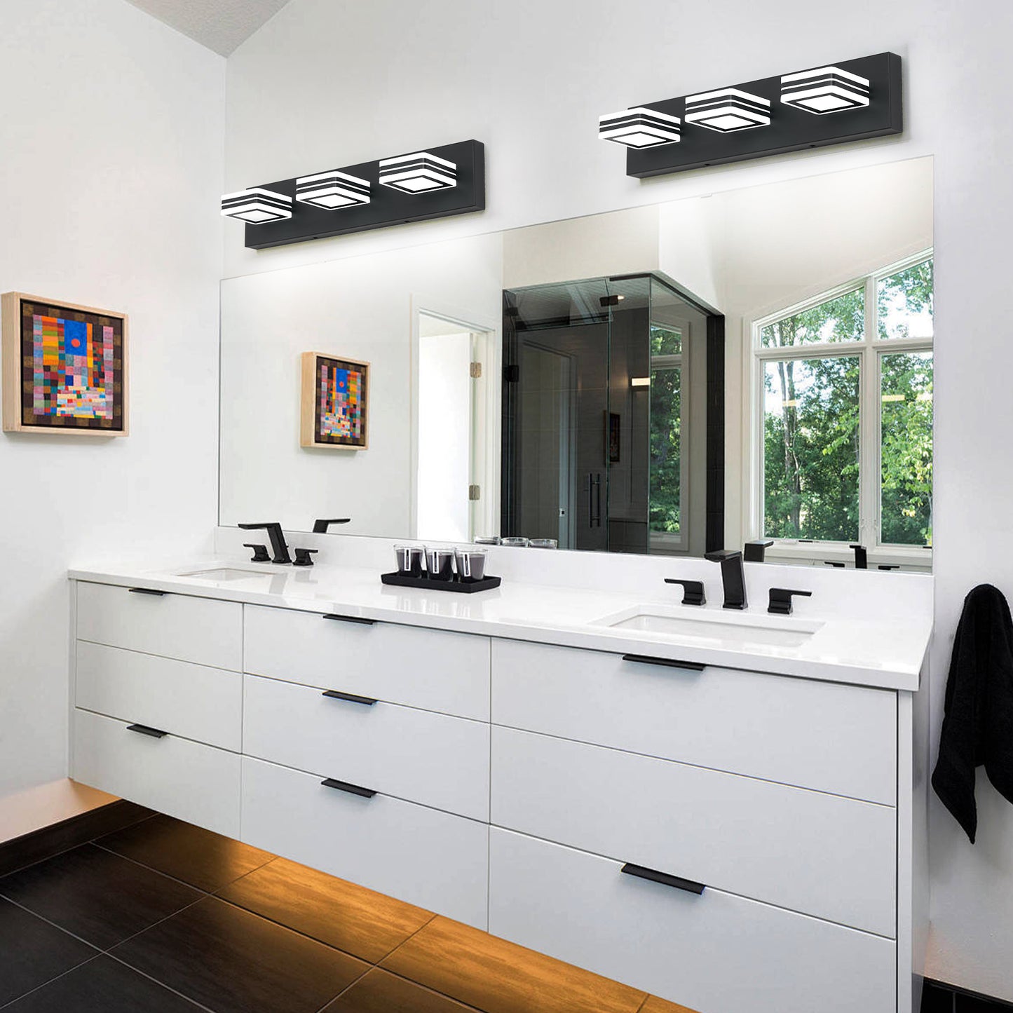 Matte Black Vanity Light Fixtures 3 Lights Up and Down LED Modern Bathroom Vanity Lights Over Mirror Acrylic Black Bath Wall Lighting