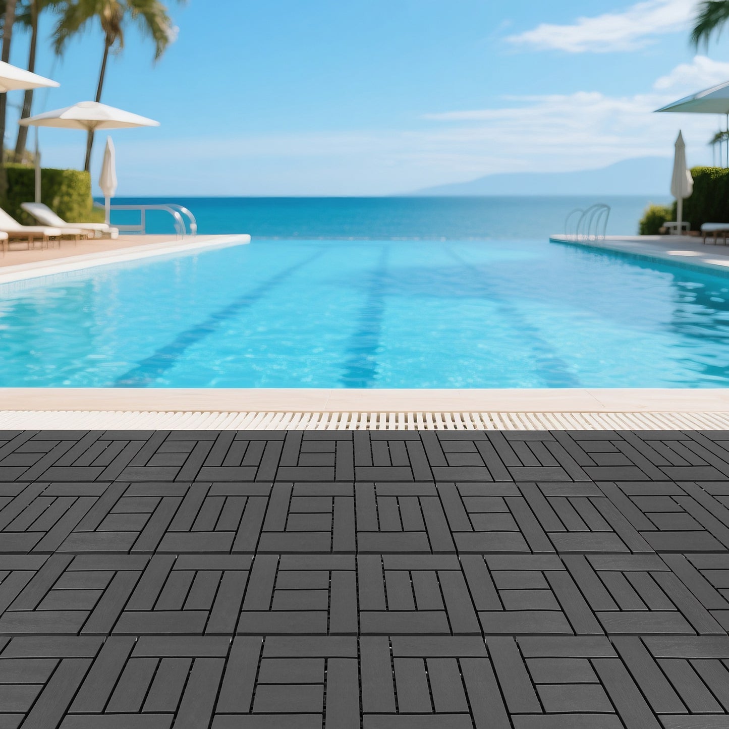 12-inch interlocking deck tiles, DIY modular interlocking decking floor tiles, indoor and outdoor floor tiles, courtyard floor tiles that easy to install quickly ,44 pieces dark gray