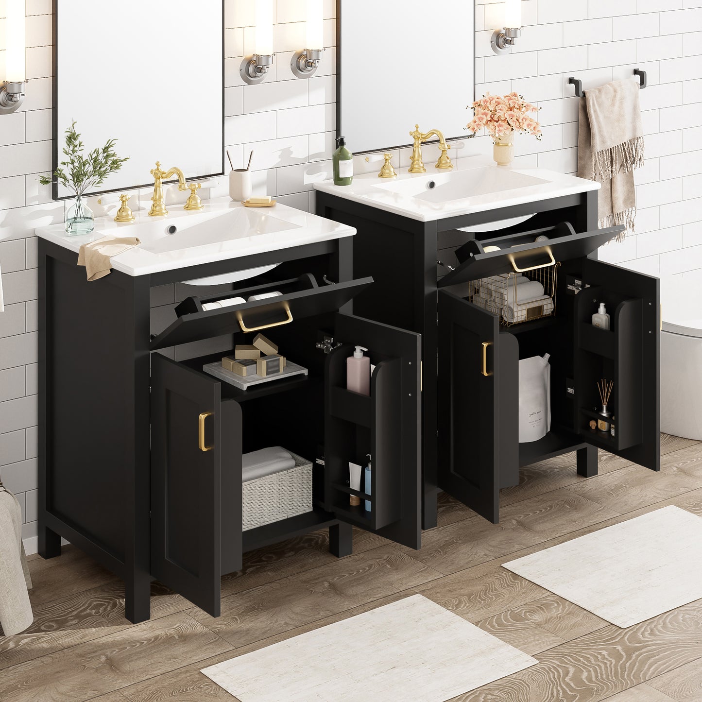Modern 48-Inch Bathroom Vanity with Ceramic Sink, Soft-Close Doors, Flip Drawer, Double-Layer Door Shelves, Elegant Storage Solution