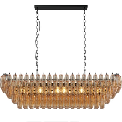 54" Black Rectangular Chandeliers for Dining Room, 12-Light 4 Tiered Large Smoke Glass Chandelier, Modern Kitchen Island Farmhouse Hanging Light Fixture for Living Room Foyer