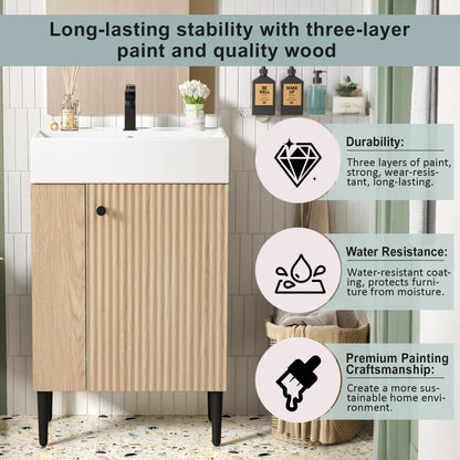 21.6" Wood Bathroom vanity, Combo Cabinet, Bathroom Storage Cabinet, Single Ceramic Sink, Left side storage