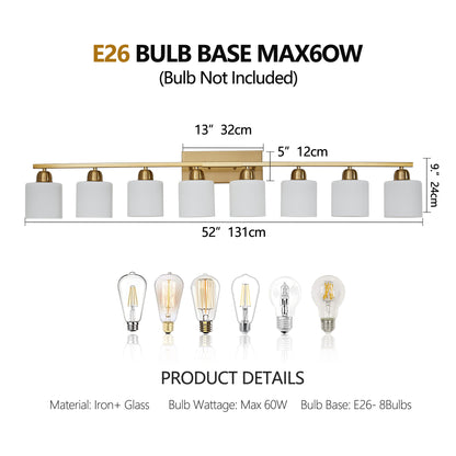52inch Gold Bathroom Light Fixtures, Modern Bathroom Vanity Light with Milky White Glass Shade, Gold Wall Lamp Sconces for Mirror Bedroom, Living Room Hallway