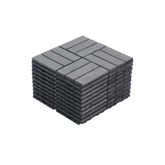 10 PCS Interlocking Deck Tiles Checker Pattern, 12" x 12" Light Gray Square Acacia Hardwood Outdoor Flooring for Patio, Bancony, Pool Side
