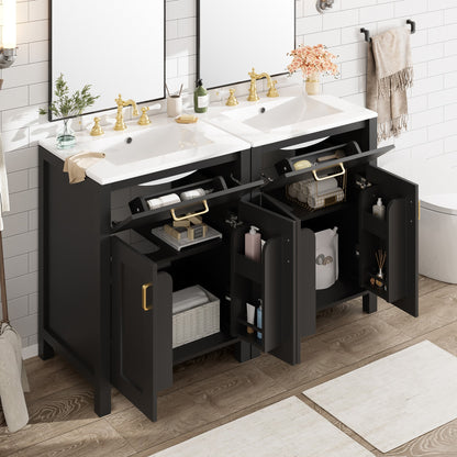 Modern 48-Inch Bathroom Vanity with Ceramic Sink, Soft-Close Doors, Flip Drawer, Double-Layer Door Shelves, Elegant Storage Solution