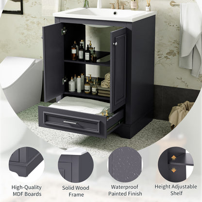 24'' Bathroom Vanity with Ceramic Sink Combo, Modern Freestanding Storage Cabinet  with Silver Handles,  Soft Closing Doors
