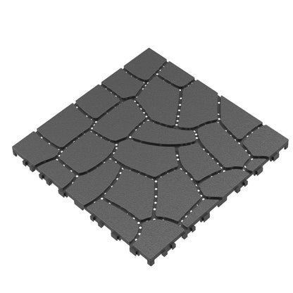 New Stone texture 12" Patio Deck Tiles, DIY Module Interlocking Decking Tiles Floor Tile,Easy and Quick Installation Court Tiles for Porch Poolside Balcony Backyard 44pcs DARK GRAY