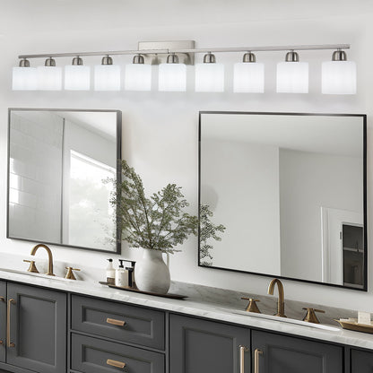 10-Light Bathroom Light Fixtures, 6552inch Nickel Vanity Light with Milky White Glass Shade, Modern Bathroom Wall Lights Over Mirror, Farmhouse Wall Sconces Lighting for Bedroom Living Room