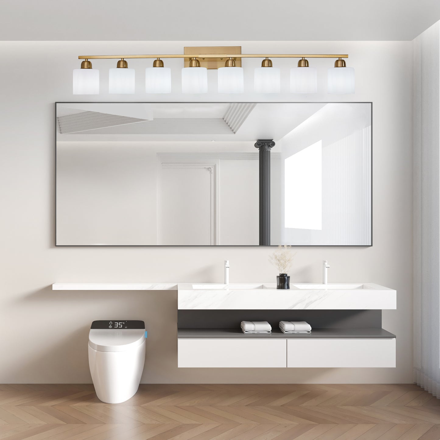 52inch Gold Bathroom Light Fixtures, Modern Bathroom Vanity Light with Milky White Glass Shade, Gold Wall Lamp Sconces for Mirror Bedroom, Living Room Hallway
