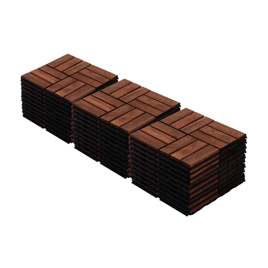 Acacia Wood Interlocking Deck Tiles Checker Pattern, 30 PCS  12" x 12" Square Acacia Hardwood Outdoor Flooring for Patio, Bancony, Pool Side