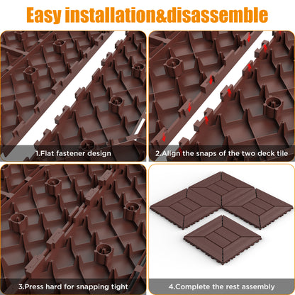 New 12 inch balcony deck tiles, DIY interlocking deck floor tiles, indoor and outdoor floor tiles, easy to install patio tiles, suitable for poolside balcony, backyard, 44 pieces  brown