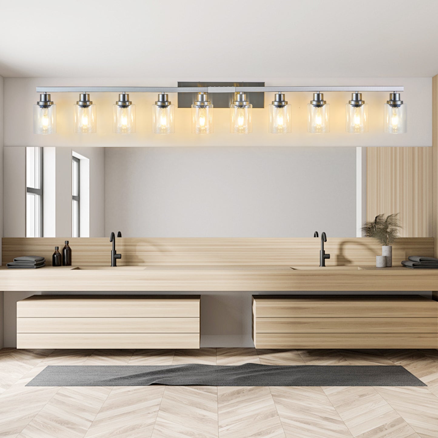 10 Light Bathroom Light Fixtures, Bathroom Vanity Light with Clear Glass, Brushed Nickel Bathroom Lighting Fixtures over Mirror, Large Vanity Lights for Bathroom, Vanity Lights for Mirror, Wall Sconce
