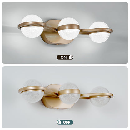 Bathroom Vanity Light, LED 3 Bulb Crystal Sand Acrylic Shades, Wall Mounted Decorative Lighting Fixture, Suitable for Bathroom Vanity Mirror (Champagne Gold)