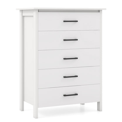 Modern 5-Drawer Multipurpose Chest Dresser with Metal Handles-White