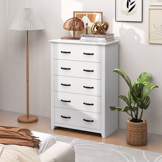 Tall Storage Dresser with 5 Pull-out Drawers for Bedroom Living Room-White