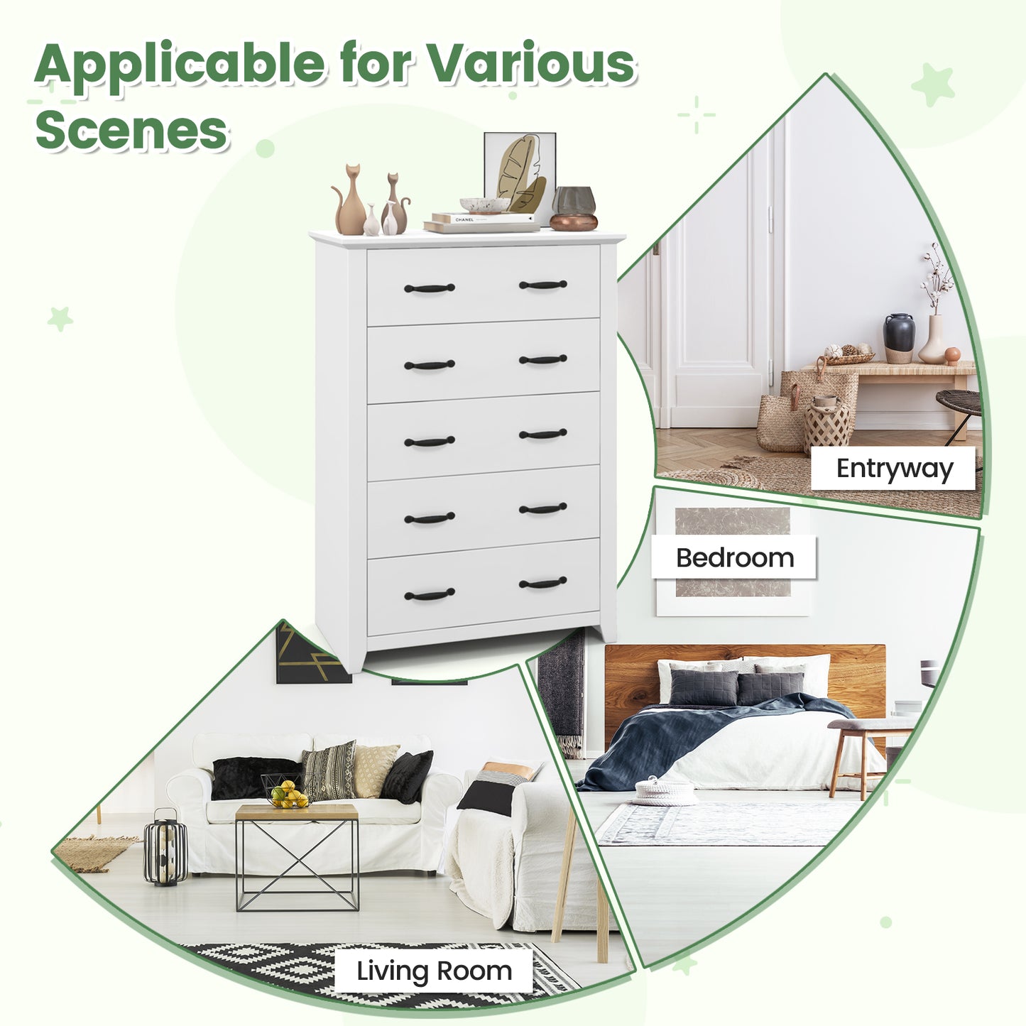 Tall Storage Dresser with 5 Pull-out Drawers for Bedroom Living Room-White