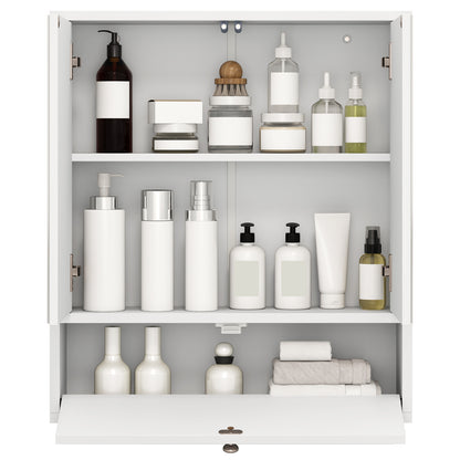 Double Door Wall-Mounted Bathroom Mirrored Medicine Cabinet-White